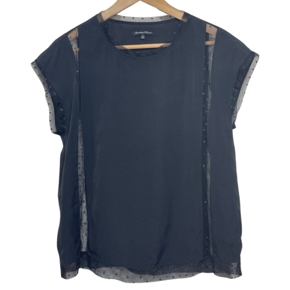BROADWAY & BROOME | Black Sheer Polka Dot Cut Out Cap Sleeve Top | Size M